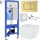 Унитаз подвесной Roxen Cube в комплекте с инсталляцией StounFix Dual Fresh 6 в 1 968469 кнопка: брашированное золото