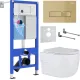 Унитаз подвесной Roxen Porto в комплекте с инсталляцией StounFix Dual Fresh 6 в 1 968069 кнопка: брашированное золото