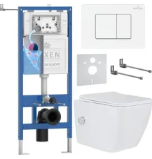Унитаз подвесной Roxen Cube Tornado Bidet в комплекте с инсталляцией StounFix Dual Fresh 6 в 1 868630 кнопка: брашированное золото матовая