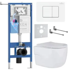 Унитаз подвесной Roxen Porto в комплекте с инсталляцией StounFix Dual Fresh 6 в 1 868633 кнопка: брашированное золото матовая