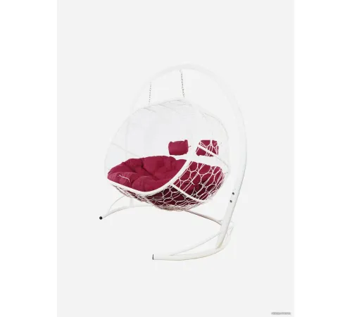 Подвесной диван M-Group Лежебока 11180102 с белым ротангом/бордовая подушка