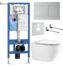 Унитаз подвесной Roxen Antares Tornado Long в комплекте с инсталляцией StounFix Dual Fresh 6 в 1 868459 кнопка: сатин матовая