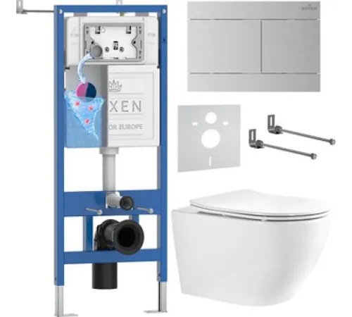 Унитаз подвесной Roxen Antares Tornado Long в комплекте с инсталляцией StounFix Dual Fresh 6 в 1 868459 кнопка: сатин матовая
