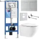 Унитаз подвесной Roxen Antares Tornado Long в комплекте с инсталляцией StounFix Dual Fresh 6 в 1 868459 кнопка: сатин матовая