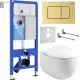 Унитаз подвесной Roxen Egg в комплекте с инсталляцией StounFix Dual Fresh 6 в 1 968475 кнопка: брашированное золото