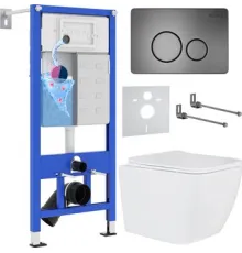 Унитаз подвесной Roxen Cube One Rimless 6 в 1 StounFix Dual Fresh 625840 оружейная сталь/металл