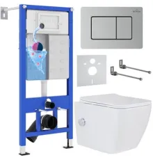 Унитаз подвесной Roxen Cube bidet в комплекте с инсталляцией StounFix Dual Fresh 6 в 1 968439 кнопка: сатин
