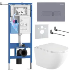 Унитаз подвесной Roxen Antares Tornado Long в комплекте с инсталляцией StounFix Dual Fresh 6 в 1 868417 кнопка: серый бетон матовая