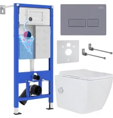 Унитаз подвесной Roxen Cube bidet в комплекте с инсталляцией StounFix Dual Fresh 6 в 1 966807 кнопка: серый гранит