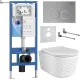 Унитаз подвесной Roxen Vine Tornado в комплекте с инсталляцией StounFix Dual Fresh 6 в 1 979010 кнопка: хром матовый