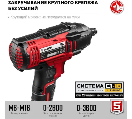 Гайковерт Зубр Мастер ГУЛ-255 без АКБ