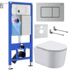 Унитаз подвесной Roxen Simple compact в комплекте с инсталляцией StounFix Dual Fresh 6 в 1 968486 кнопка: сатин