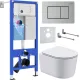 Унитаз подвесной Roxen Simple compact в комплекте с инсталляцией StounFix Dual Fresh 6 в 1 968486 кнопка: сатин