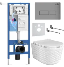 Унитаз подвесной Roxen Vine Tornado в комплекте с инсталляцией StounFix Dual Fresh 6 в 1 979003 кнопка: хром матовый