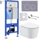 Унитаз подвесной Roxen Simple Compact в комплекте с инсталляцией StounFix Dual Fresh 6 в 1 966133 кнопка: серый бетон