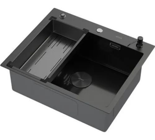 Кухонная мойка ARFEKA Eco AR мойка 600*500 POP-UP, коландер G, дозатор BLACK DECOR MILLET GRAINS