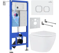 Унитаз подвесной Roxen Antares в комплекте с инсталляцией StounFix Dual Fresh 6 в 1 533876 кнопка: белый глянец