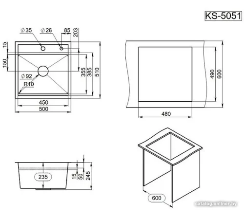 Кухонная мойка Granula KS-5051 сатин