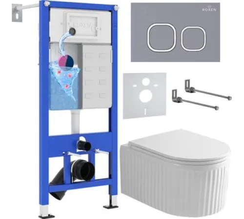 Унитаз подвесной Roxen Royal Matt в комплекте с инсталляцией StounFix Dual Fresh 6 в 1 968280 кнопка: серый бетон