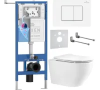 Унитаз подвесной Roxen Antares Tornado Long в комплекте с инсталляцией StounFix Dual Fresh 6 в 1 868457 кнопка: белый глянцевая
