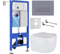 Унитаз подвесной Roxen Porto в комплекте с инсталляцией StounFix Dual Fresh 6 в 1 966779 кнопка: серый гранит