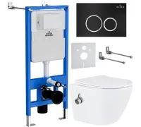 Унитаз подвесной Roxen Antares Bidet в комплекте с инсталляцией StounFix Dual Fresh 6 в 1 906342 кнопка: черный матовый