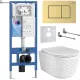 Унитаз подвесной Roxen Vine Tornado в комплекте с инсталляцией StounFix Dual Fresh 6 в 1 979022 кнопка: брашированное золото