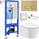 Унитаз подвесной Roxen Simple compact в комплекте с инсталляцией StounFix Dual Fresh 6 в 1 968084 кнопка: брашированное золото