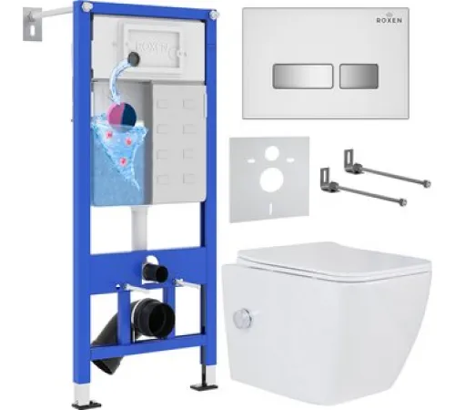 Унитаз подвесной Roxen Cube Bidet One Rimless 6 в 1 StounFix Dual Fresh 640526 белое стекло