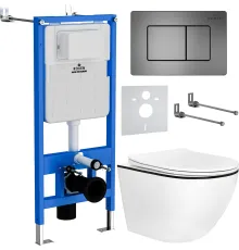Унитаз подвесной Roxen Antares Black в комплекте с инсталляцией StounFix Dual Fresh 6 в 1 964862 кнопка: оружейная сталь
