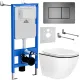 Унитаз подвесной Roxen Antares Black в комплекте с инсталляцией StounFix Dual Fresh 6 в 1 964862 кнопка: оружейная сталь