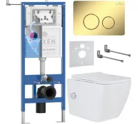 Унитаз подвесной Roxen Cube Tornado Bidet в комплекте с инсталляцией StounFix Dual Fresh 6 в 1 868571 кнопка: сатин матовая
