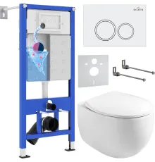 Унитаз подвесной Roxen Egg в комплекте с инсталляцией StounFix Dual Fresh 6 в 1 964008 кнопка: белый глянец