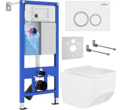Унитаз подвесной Roxen Boro One Rimless 6 в 1 StounFix Dual Fresh 506177 кнопка: белый глянец