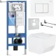 Унитаз подвесной Roxen Boro в комплекте с инсталляцией StounFix Dual Fresh 6 в 1 868532 кнопка: белый глянцевая
