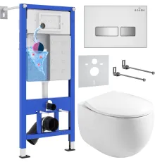 Унитаз подвесной Roxen Egg в комплекте с инсталляцией StounFix Dual Fresh 6 в 1 964245 кнопка: белое стекло