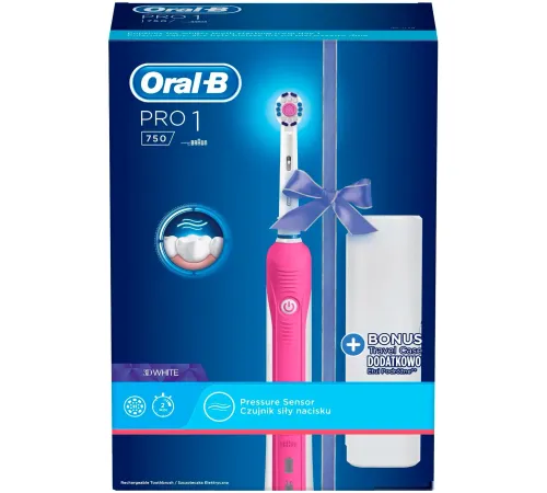 Электрическая зубная щетка Oral-B Pro 1 750 3D White D16.513.1UX розовый
