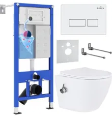 Унитаз подвесной Roxen Antares Bidet в комплекте с инсталляцией StounFix Dual Fresh 6 в 1 953833 кнопка: белый глянец