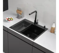 Кухонная мойка ARFEKA Eco AR мойка 600*500, коландер G, дозатор Black Decor Volcanic