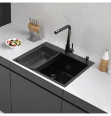 Кухонная мойка ARFEKA Eco AR мойка 600*500, коландер G, дозатор Black Decor Volcanic