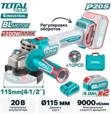 Угловая шлифмашина Total TAGLI271532 с 2-мя АКБ, кейс