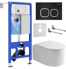 Унитаз подвесной Roxen Royal Matt в комплекте с инсталляцией StounFix Dual Fresh 6 в 1 968267 кнопка: черный