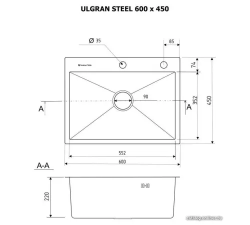 Кухонная мойка Ulgran Steel 60x45 брашированная сталь
