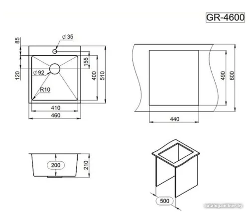 Кухонная мойка Granula GR-4600 графит матовый