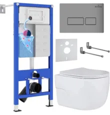 Унитаз подвесной Roxen Porto One Rimless 6 в 1 StounFix Dual Fresh 607036 кнопка: матовая