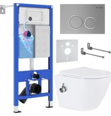 Унитаз подвесной Roxen Antares Bidet в комплекте с инсталляцией StounFix Dual Fresh 6 в 1 932494 кнопка: хром матовый