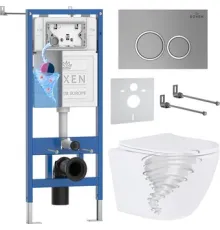 Унитаз подвесной Roxen Antares Tornado Long в комплекте с инсталляцией StounFix Dual Fresh 6 в 1 868427 кнопка: хром матовый матовая