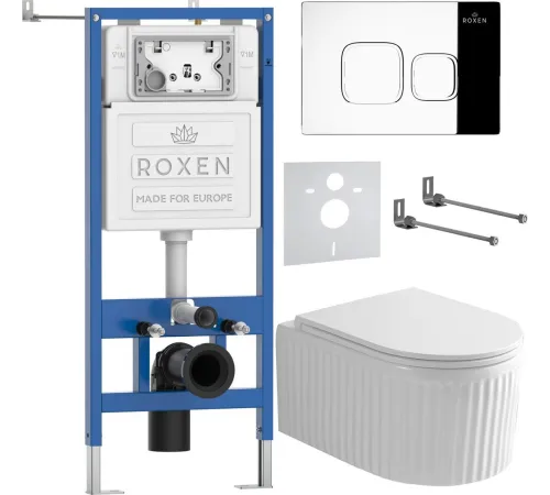 Унитаз подвесной Roxen Royal Matt в комплекте с инсталляцией StounFix Dual Fresh 6 в 1 968273 кнопка: хром глянцевый