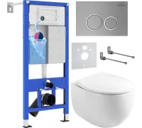 Унитаз подвесной Roxen Egg в комплекте с инсталляцией StounFix Dual Fresh 6 в 1 964076 кнопка: хром матовый