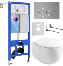 Унитаз подвесной Roxen Egg в комплекте с инсталляцией StounFix Dual Fresh 6 в 1 964076 кнопка: хром матовый